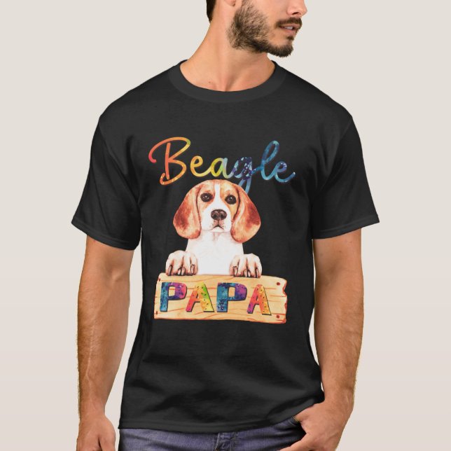 Colorful Beagle Papa  Dog Dad T Shirt (Framsida)