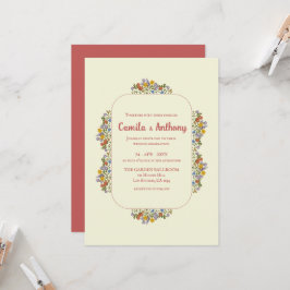 Colorful Beige Wildblomma Gräns Bröllop Inbjudningar