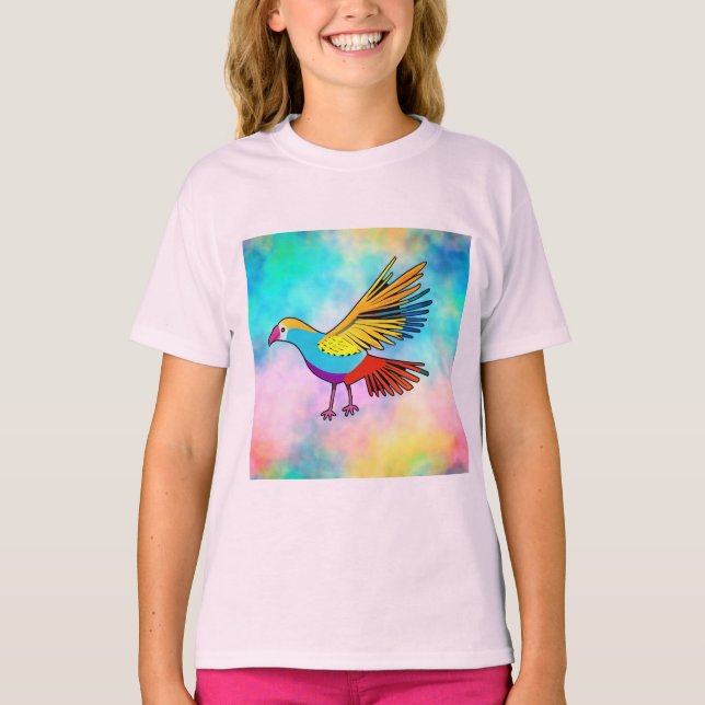 Colorful Bird with Spreaded Wings T Shirt (Framsida)