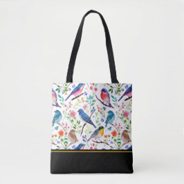 Colorful Birds & Whimsical Flowers Pattern Tygkasse