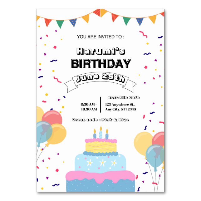Colorful Birthday Party Invitation Bordsnummer (Framsidan)