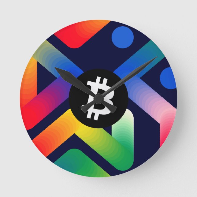 Colorful Bitcoin (Black) Rund Klocka (Framsida)