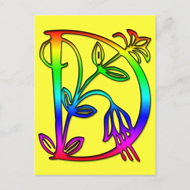 COLORFUL BLOMMIGT MONOGRAM BREV D VYKORT (Framsida)