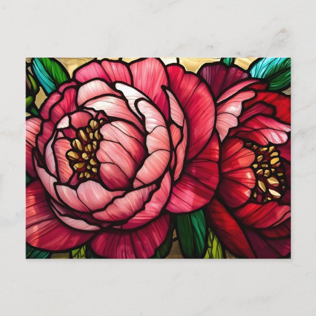 Colorful Blooming Peony Flowers  Vykort (Framsida)