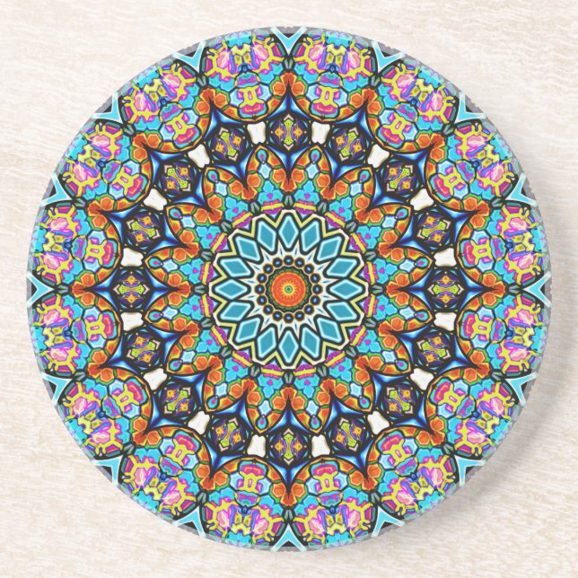 Colorful Blown Glass Bollar Mandala Underlägg (Framsidan)