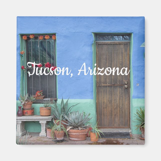 Colorful Blue Southwest home Tucson, Arizona Magnet (Framsidan)