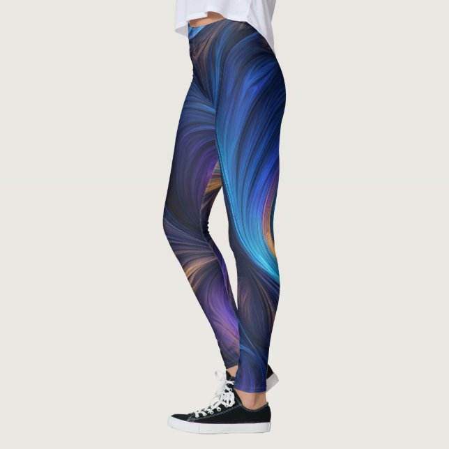 Colorful Blue Swirl Mönster Leggings (Vänster)