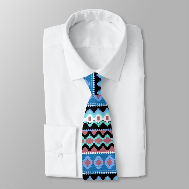 Colorful Blue Tribal Mönster Neck Tie Slips (Bunden)