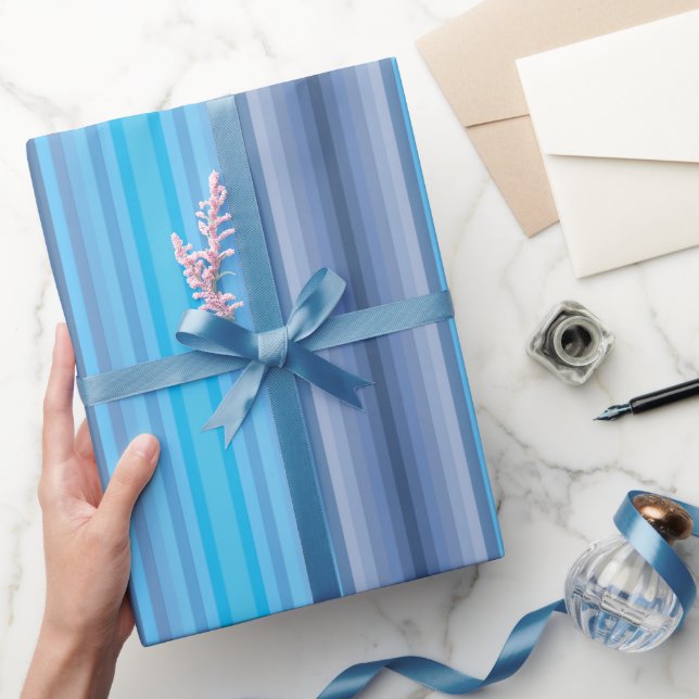Colorful Blue Winter Spring Summer Stripes Pattern Presentpapper (Gifting)