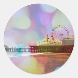 Colorful Blurry Bokeh Santa Monica Pier Runt Klistermärke