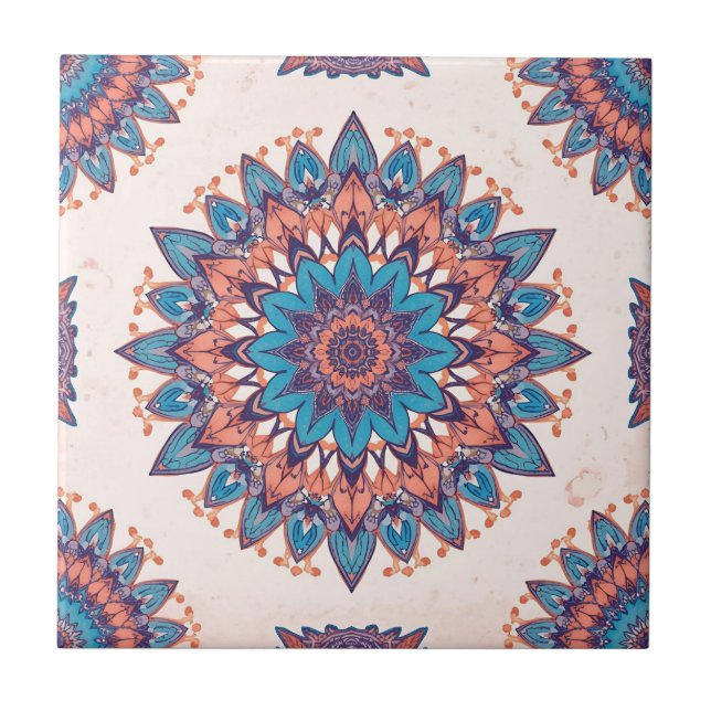 Colorful Bohemian Mandala Mönster Kakelplatta (Framsidan)