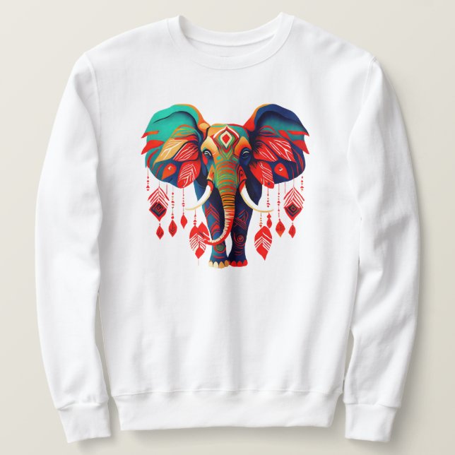 Colorful Bohemian Style Elephant Lång Ärmad Tröja (Design framsida)