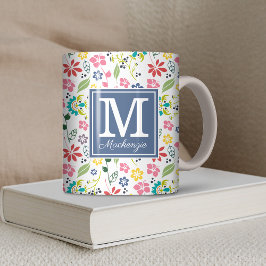 Colorful Bohemian Vår blommor Monogram Kaffemugg