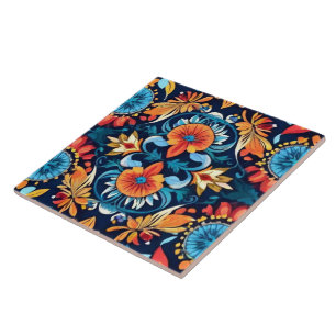 Colorful Boho Blommigt Elegance: Vibrant Mandala Kakelplatta
