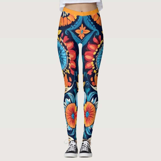 Colorful Boho Blommigt Elegance: Vibrant Mandala Leggings (Framsida)