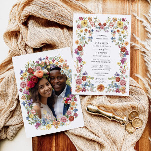Colorful Boho Blommigt Garden Photo Bröllop Inbjudningar