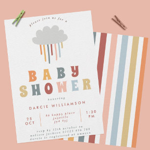 Colorful Boho Cloud Rainbow Raindrops Baby Shower Inbjudningar