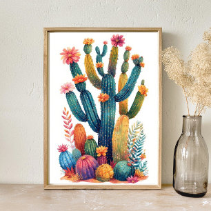 Colorful Boho Desert Cactus Art Poster