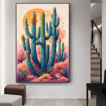 Colorful Boho Desert Cactus Art