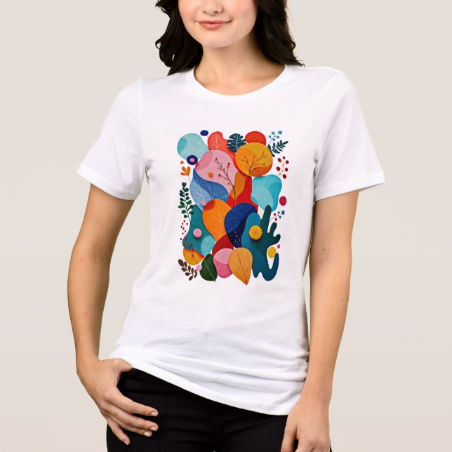 Colorful Boho Floral Abstract Felt Cutout T Shirt (Framsida)