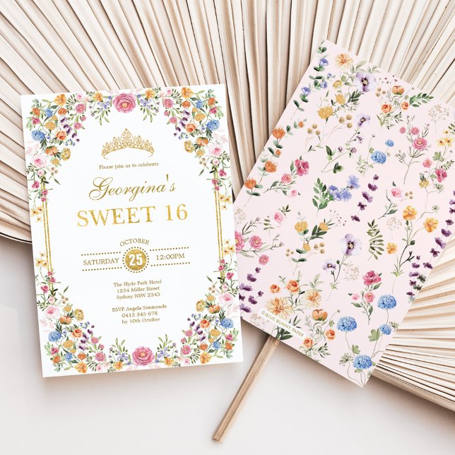 Colorful Boho Garden Flowers Sweet 16 Birthday Inbjudningar (Skapare uppladdad)