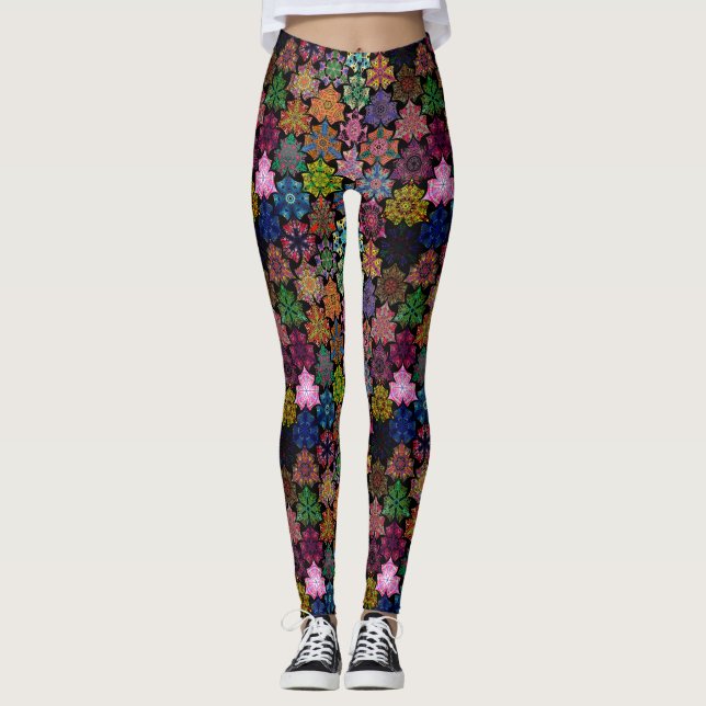 Colorful Boho Mandala Mönster Leggings (Framsida)