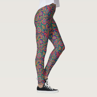 Colorful Boho Paisley Folk Art Leggings