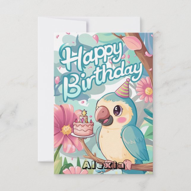 Colorful Boho Parrot Digital Birthday Kort (Framsida)