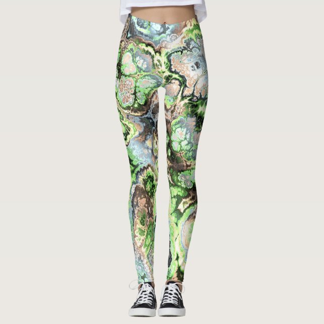 Colorful Boho Pastel Fractal Marble Abstrakt Art Leggings (Framsida)