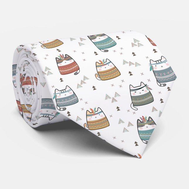 Colorful Boho Tribal Funny Cat Neck Tie Slips (Rullad)