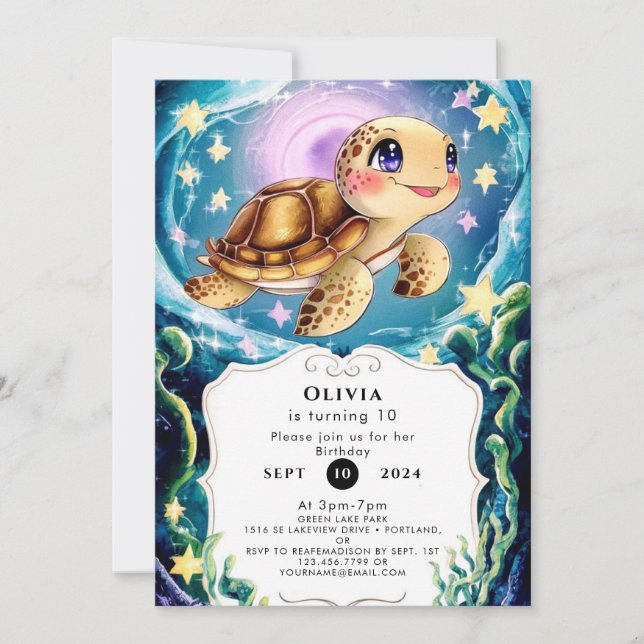 Colorful Boho Underwater Turtle Birthday Inbjudningar (Framsida)