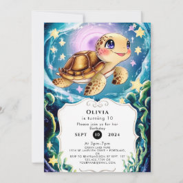 Colorful Boho Underwater Turtle Birthday Inbjudningar