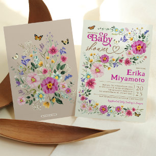 Colorful Boho WildblomButterfly Baby Shower Inbjudningar