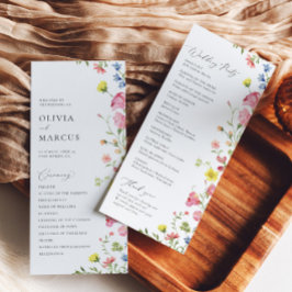 Colorful Boho WildblomElegant Fairytale Bröllop Program