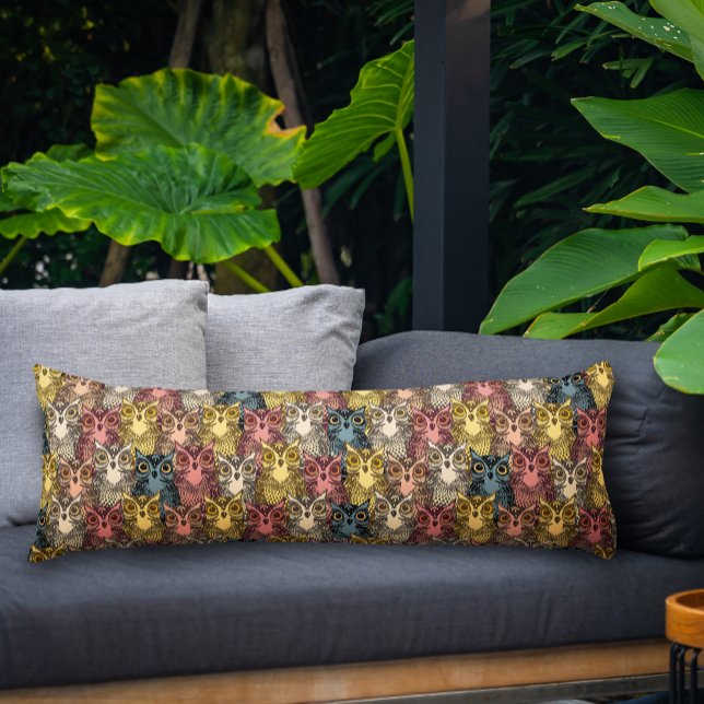 Colorful Boho Woodland Uggla Mönster Kroppskudde (Owl Pattern Body Pillow)