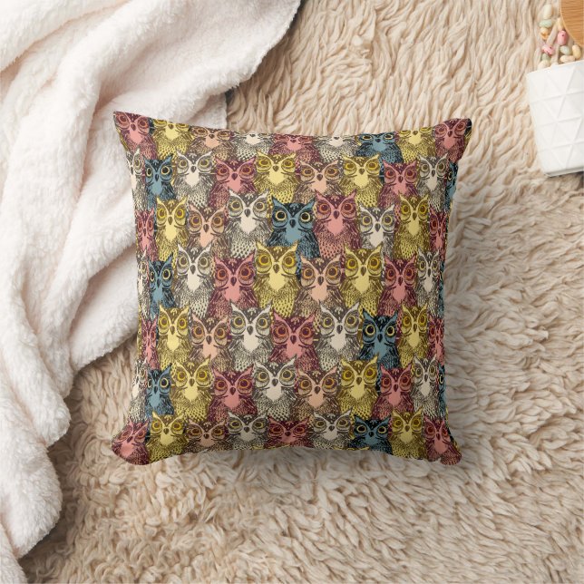 Colorful Boho Woodland Uggla Mönster Kudde (Filt)