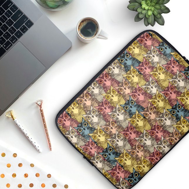 Colorful Boho Woodland Uggla Mönster Laptop Fodral (Owl Pattern Laptop Sleeve)