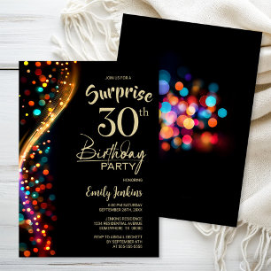 Colorful Bokeh Surprise 30års födelsedag Party Inbjudningar