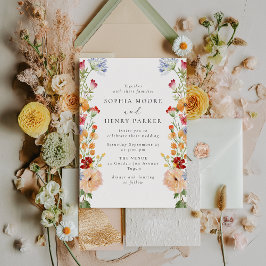 Colorful Bold Wildflowers Wedding Inbjudningar