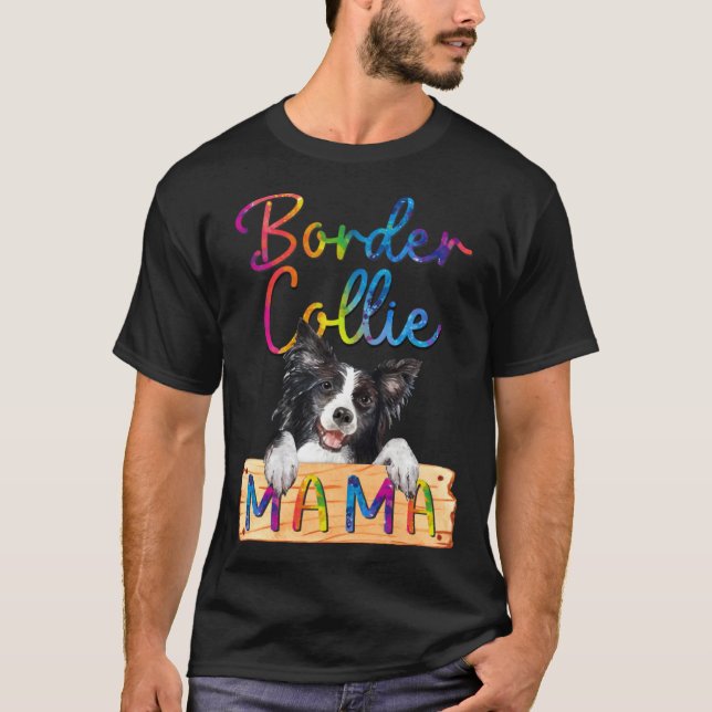 Colorful Border Collie Mama Dog Mom T Shirt (Framsida)