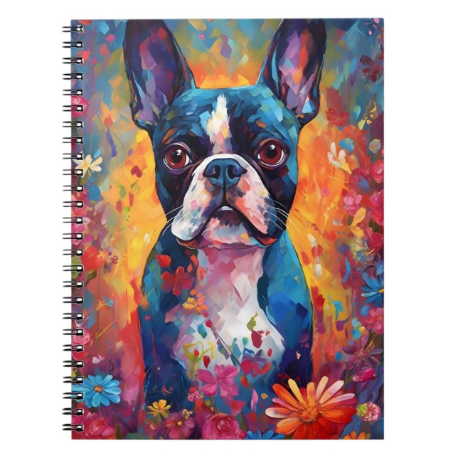 Colorful Boston Terrier Anteckningsbok (Framsidan)