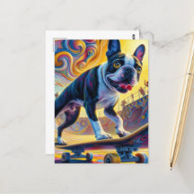 Colorful Boston Terrier Skateboarding