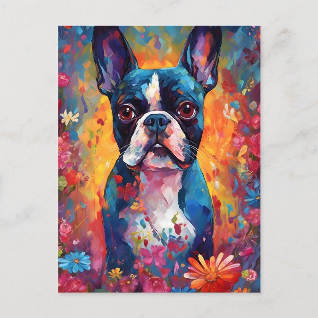 Colorful Boston Terrier Vykort (Framsida)