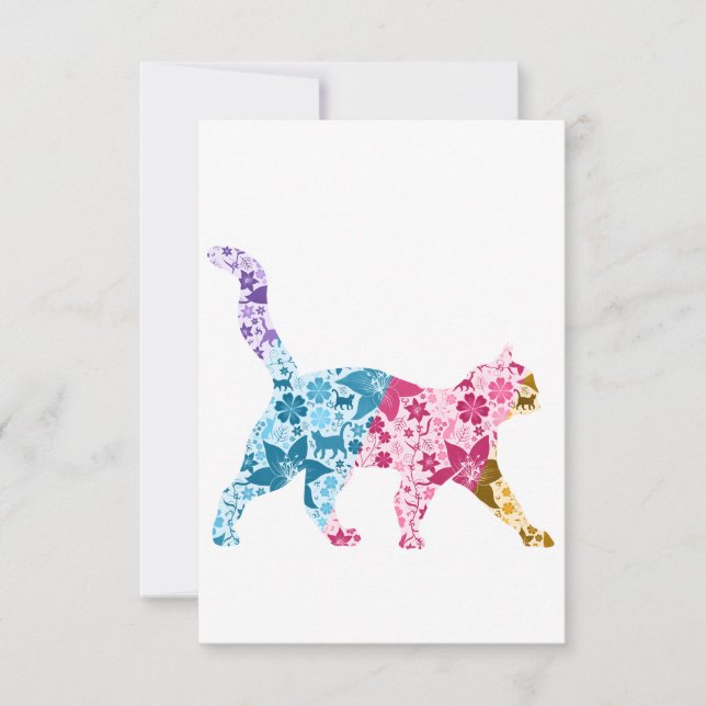 Colorful Botanical Cat Inbjudningar (Framsida)