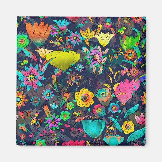 Colorful botanical pattern magnet (Framsidan)