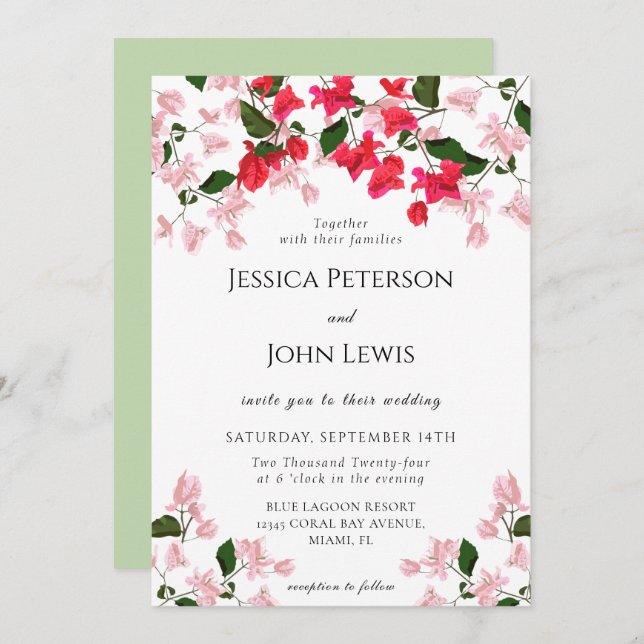 Colorful Bougainvillea Flower bröllopsinbjudan Inbjudningar (Fram/baksida)