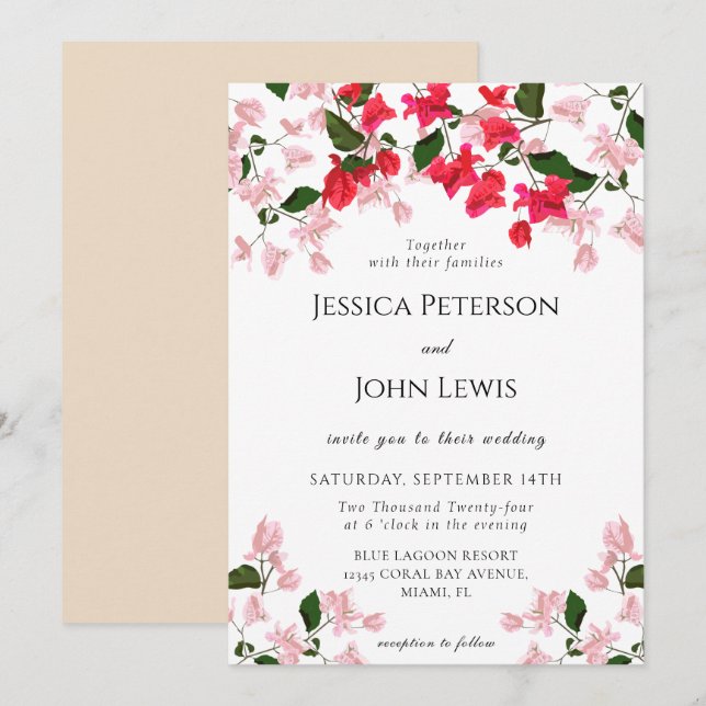 Colorful Bougainvillea Flower bröllopsinbjudan Inbjudningar (Fram/baksida)