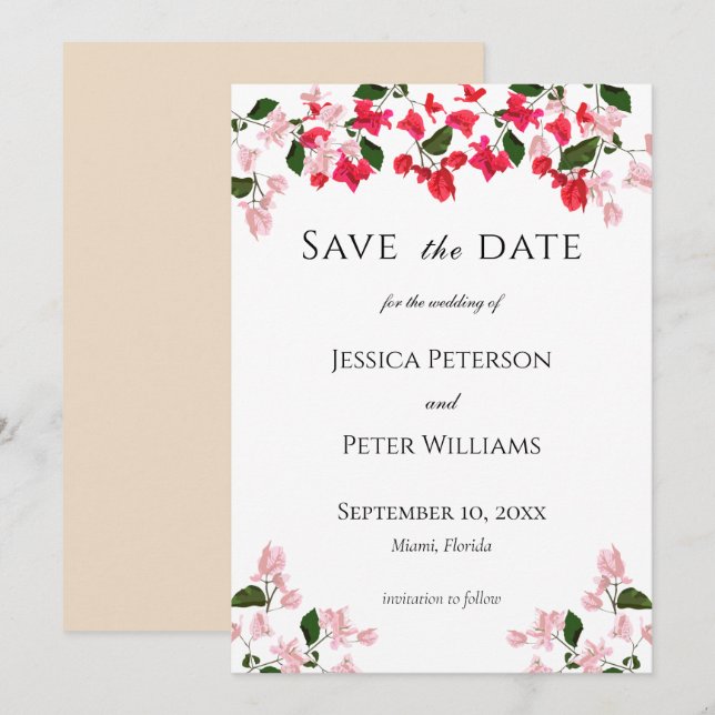 Colorful Bougainvillea Spara datumkortet Inbjudningar (Fram/baksida)