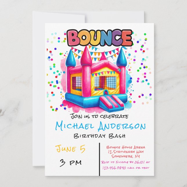 Colorful Bounderhus Birthday Bash Inbjudningar (Framsida)