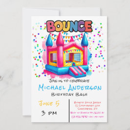Colorful Bounderhus Birthday Bash Inbjudningar